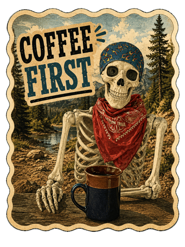 Roy Coffee First skeleton sticker from the 4Runner Nomad General Store