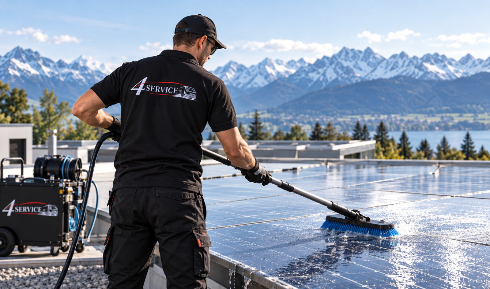 Reinigung von Photovoltaik-Modulen auf einem Dach