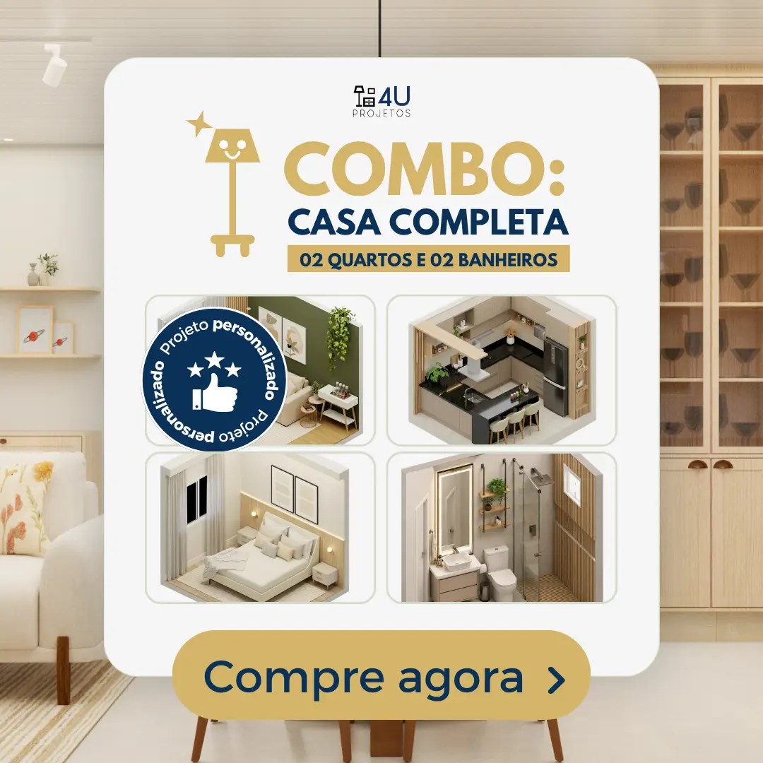 Projeto 3D de Combo: Casa completa com 02 quartos e 02 banheiros da 4U Projetos