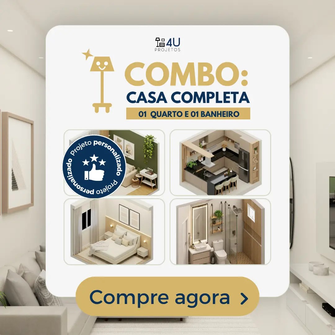 Projeto 3D de Combo: Casa completa com 01 quarto e 01 banheiro da 4U Projetos