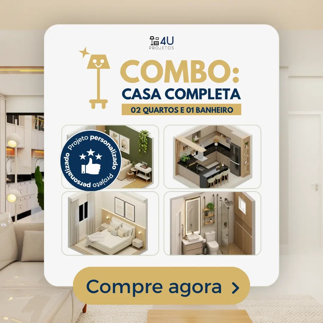 Projeto 3D de Combo: Casa completa com 02 quartos e 01 banheiro da 4U Projetos
