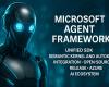 Microsoft Agent Framework cover showing AI robot, unified SDK, open-source release, and Azure AI integration.