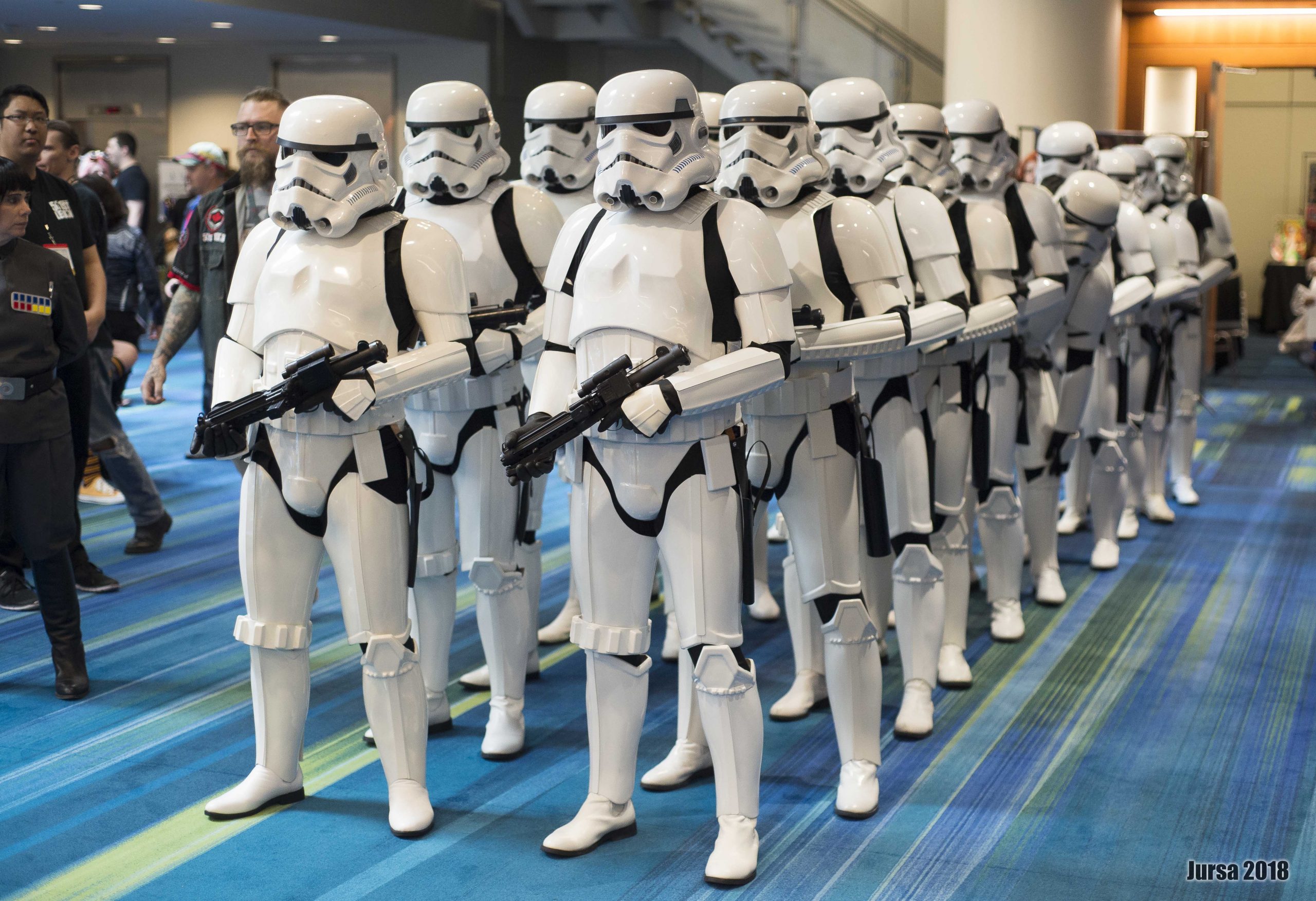 Emperor's Royal Guards during a parade inspired by Star Wars characters at  an event called Galaxy Day in Madrid. Madrid hosts a parade with Imperial  troops inspired by the 501st Legion from