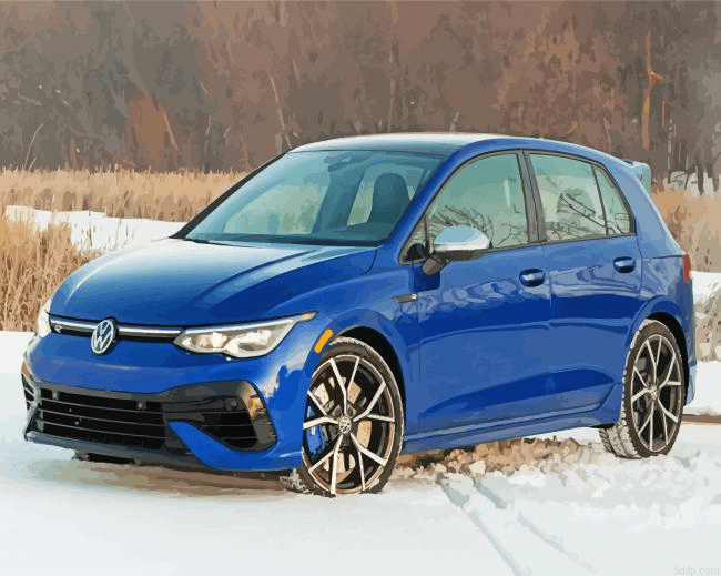 Blue Vw Golf R In Snow 5D Diamond Painting