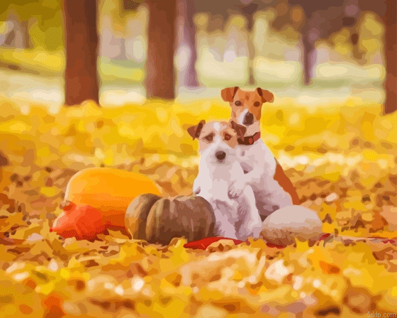 Dogs In Leaves Diamond Painting.png