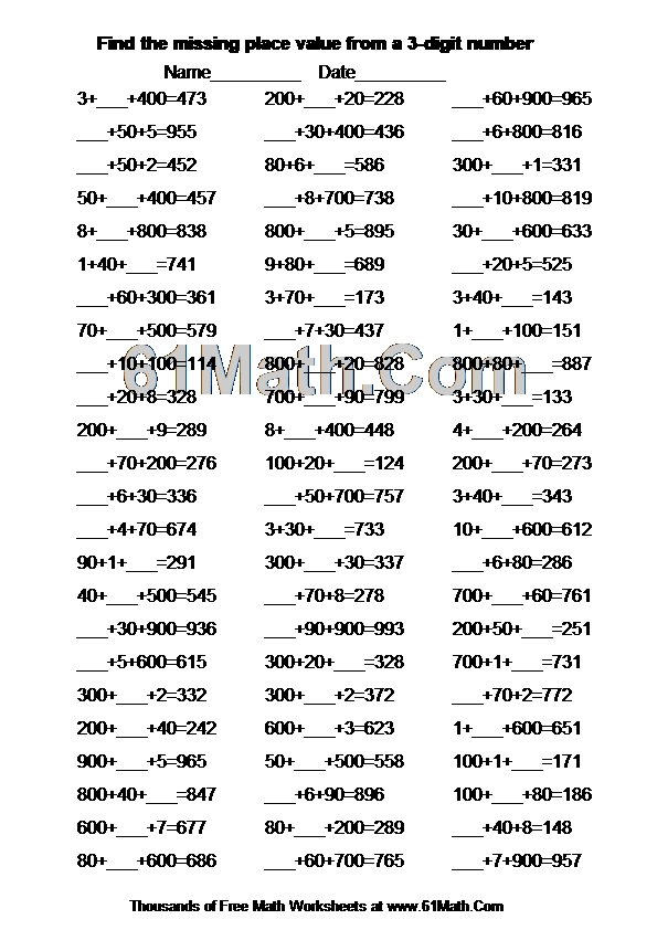 find the missing place value from a 3 digit number create your own math