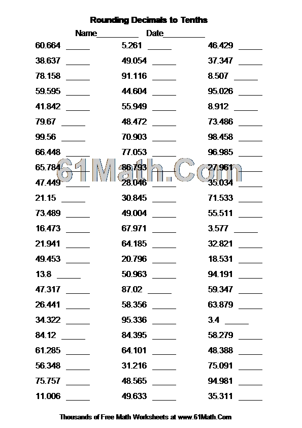 rounding decimals to tenths create your own math worksheets