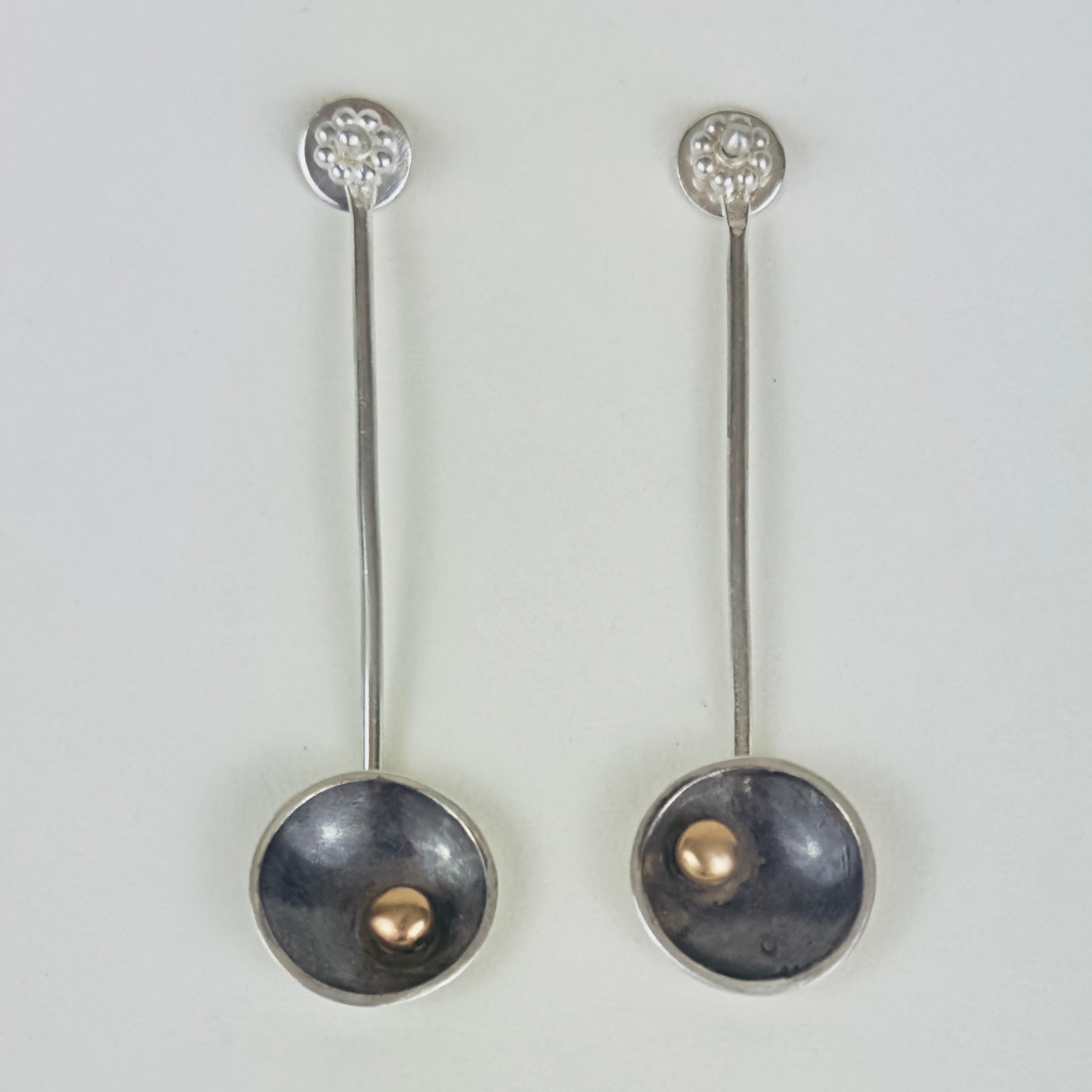 Line, circle, bronze dot - earrings