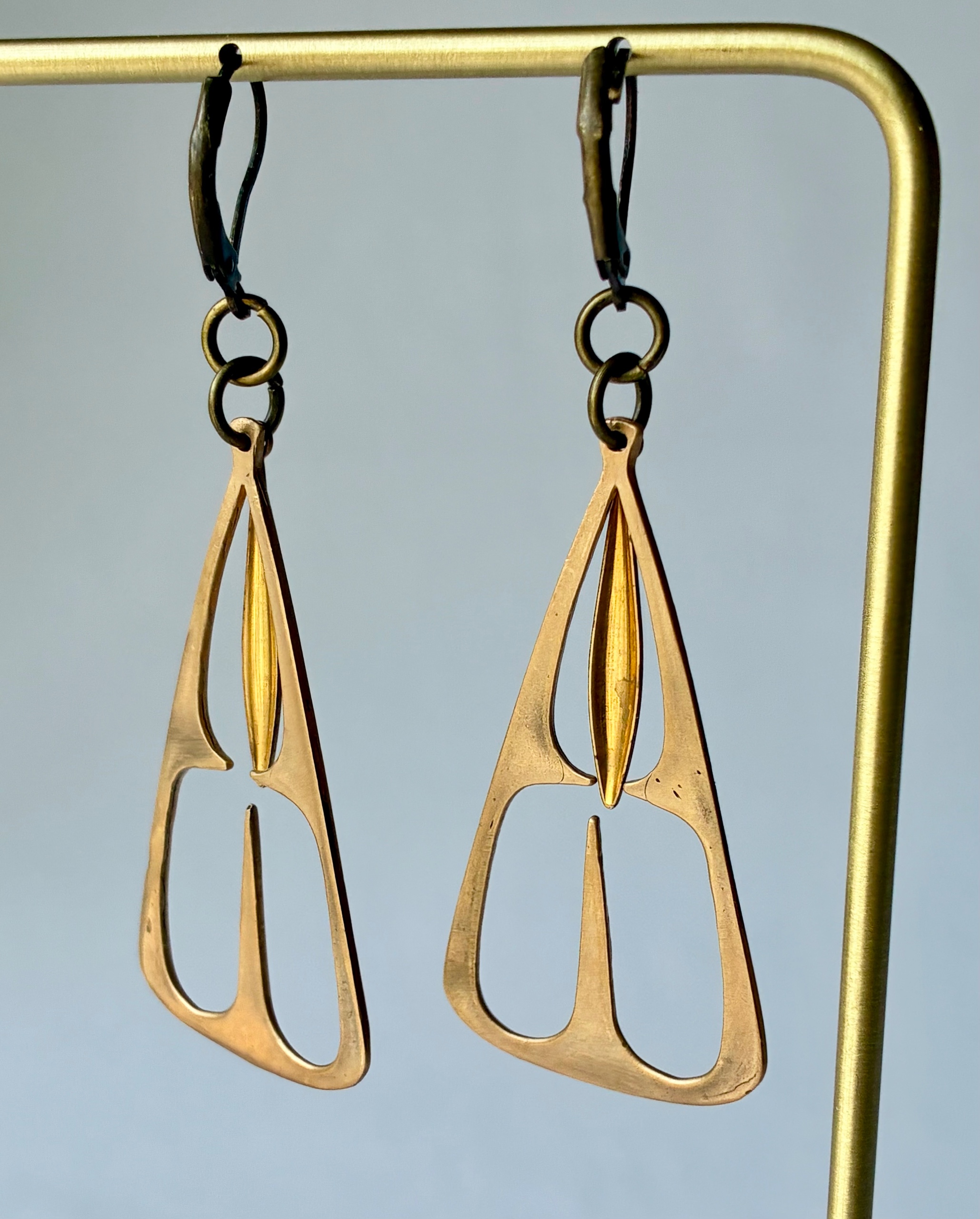 Mod Triangle Bronze Earrings - earrings