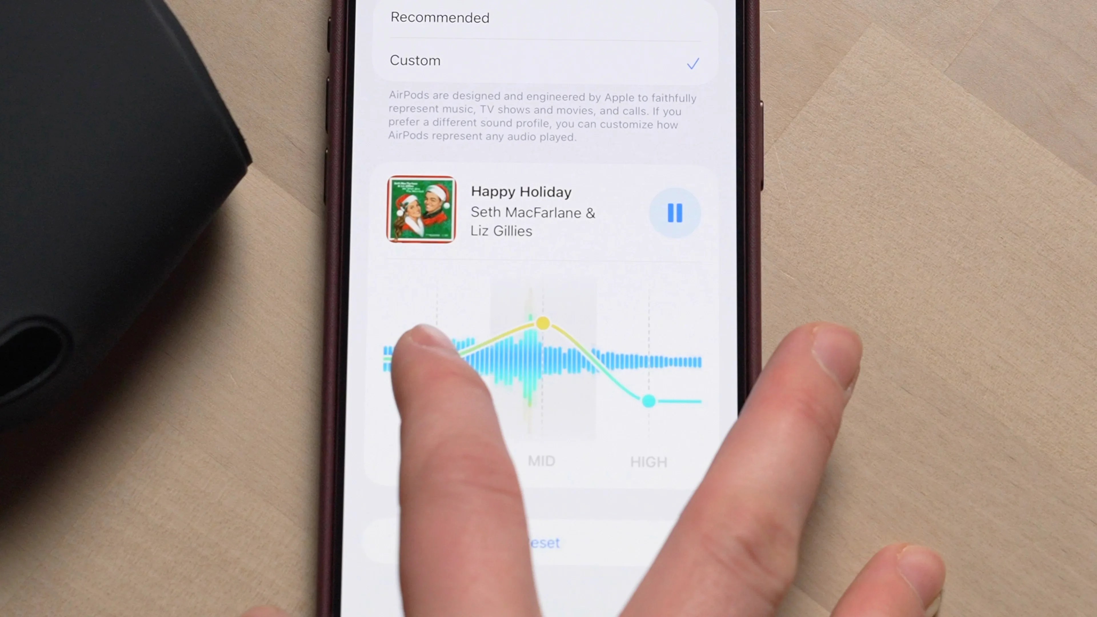 AirPods EQ adjustment screen on an iPhone