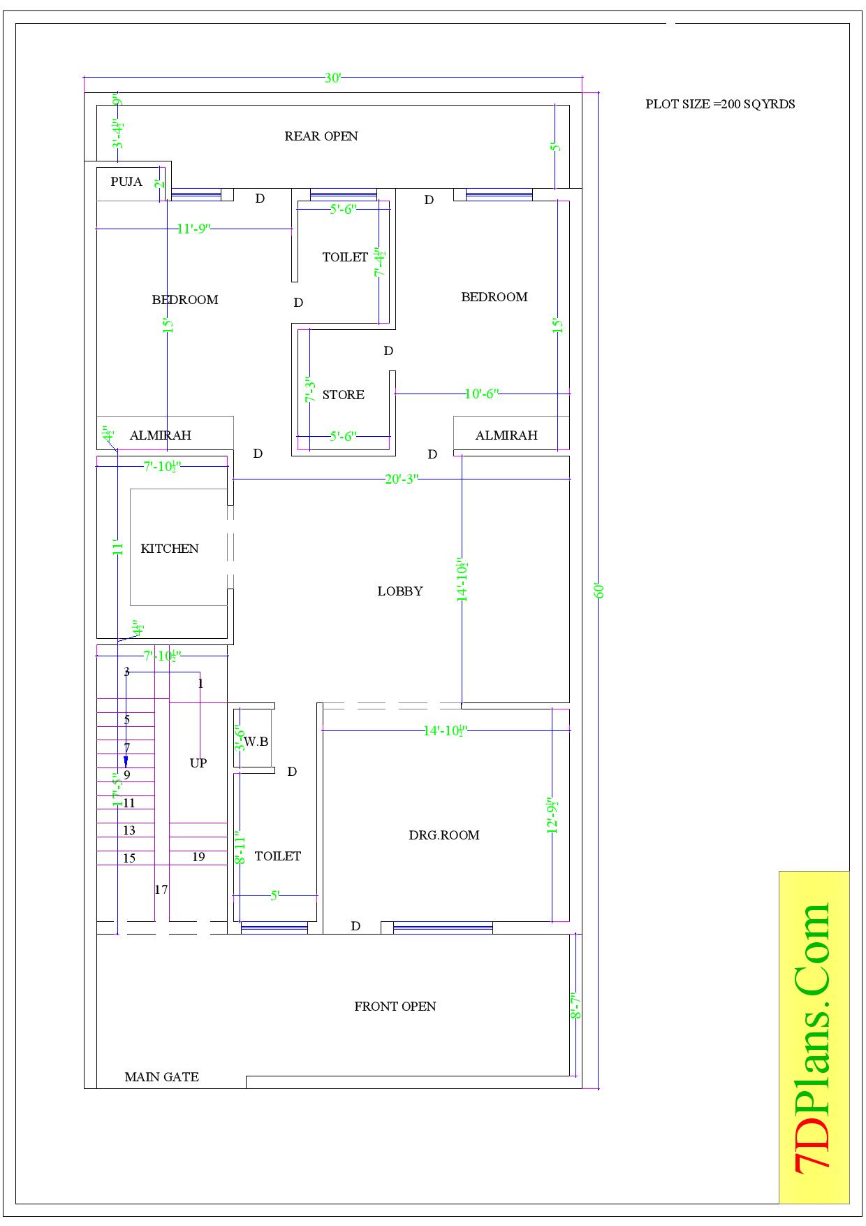 House plan of plot size 30’x60′ feet