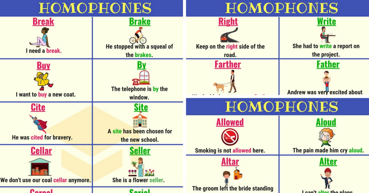 300+ cool examples of homophones in english from a-z • 7esl