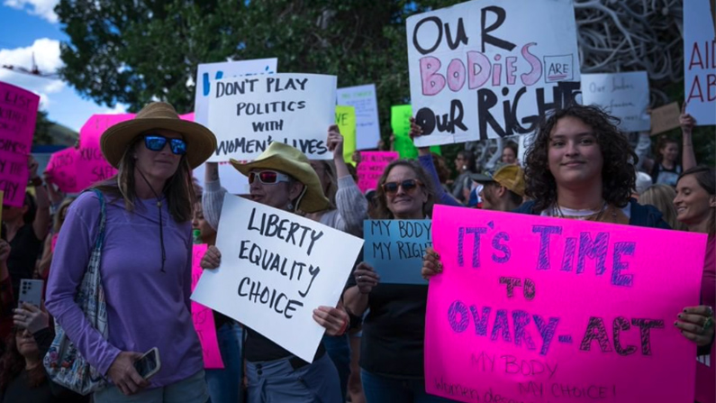 Abortion-rights advocates at the Jackson Town Square