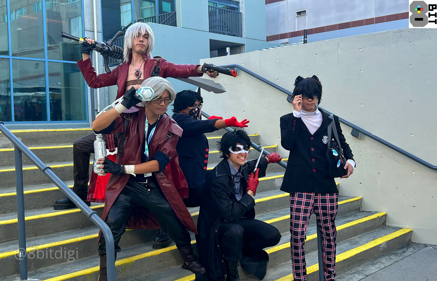 Dante cosplayers from Shin Megami Tensei III: Nocturne and Devil May Cry at the Persona cosplay gathering during FanimeCon 2025. 8Bit/Digi