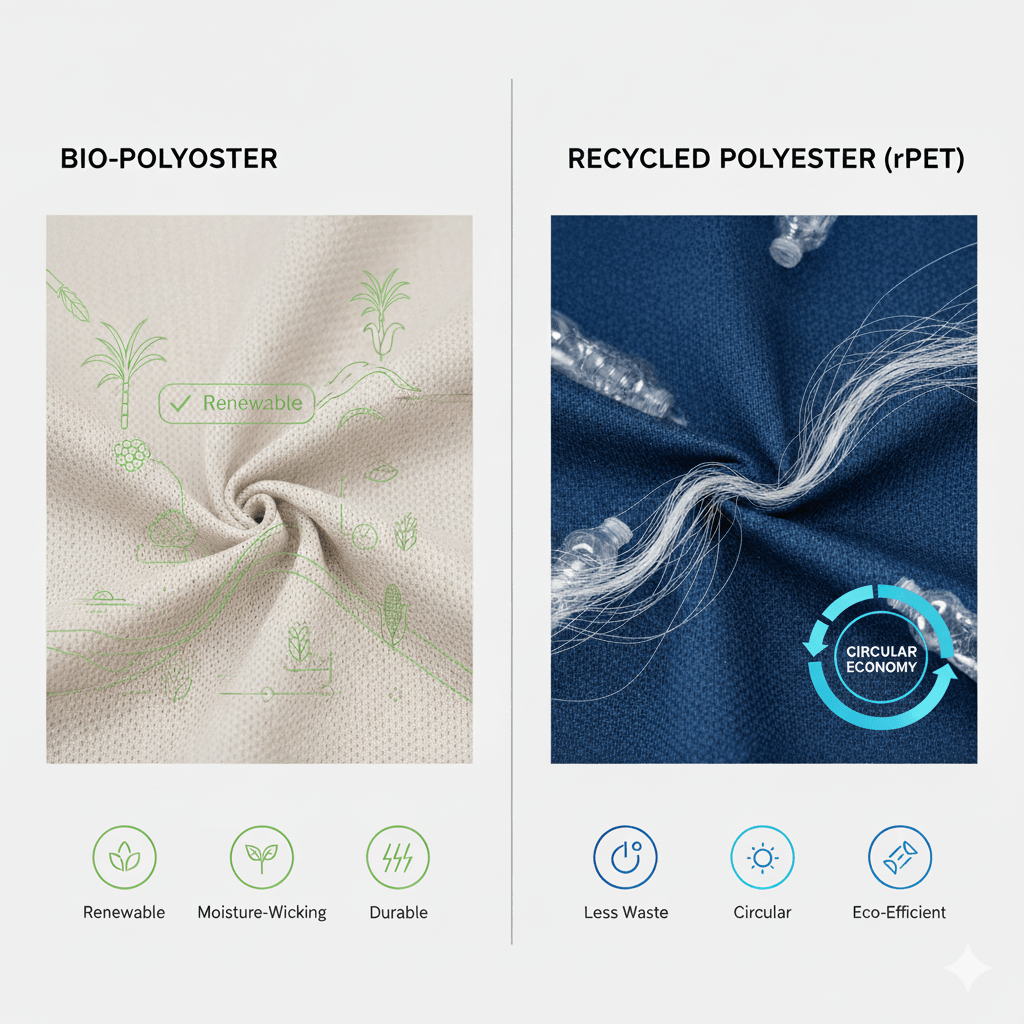 Bio‑polyester compared with recycled polyester (rPET)