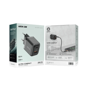 Green Lion Ultra Compact GaN Wall Charger EU Pin A+C 20W - Black
