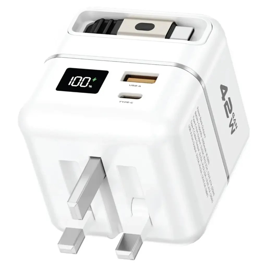 Green Lion GaN Premium Series Charger 42W with 5000mAh Power Bank-white
