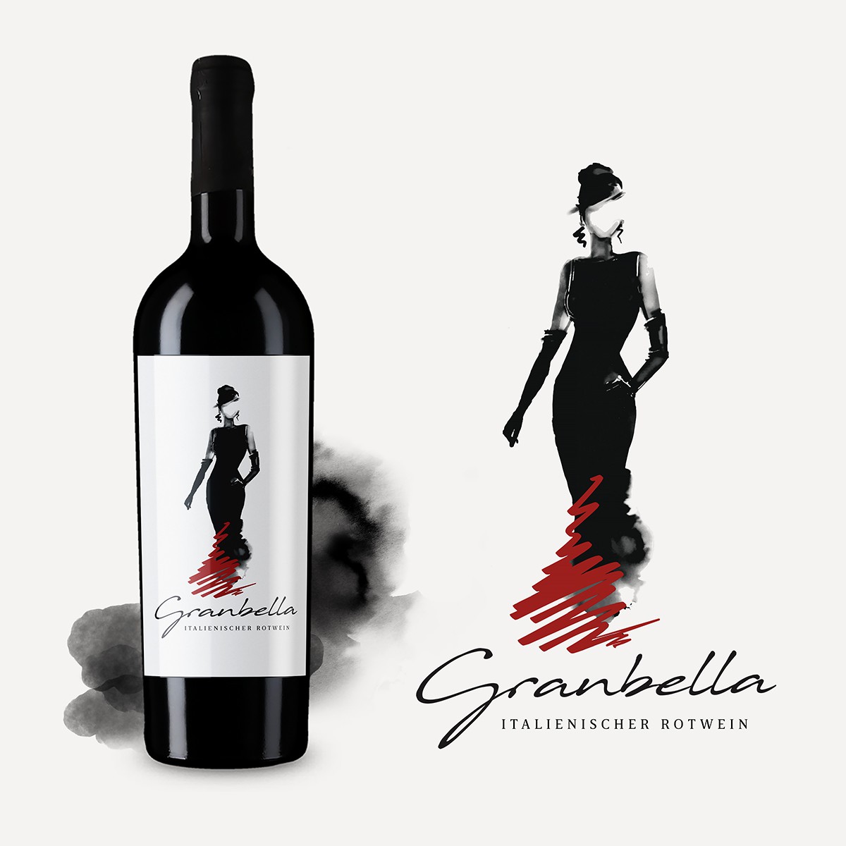 etiqueta de vino minimalista con una ilustración de una mujer
