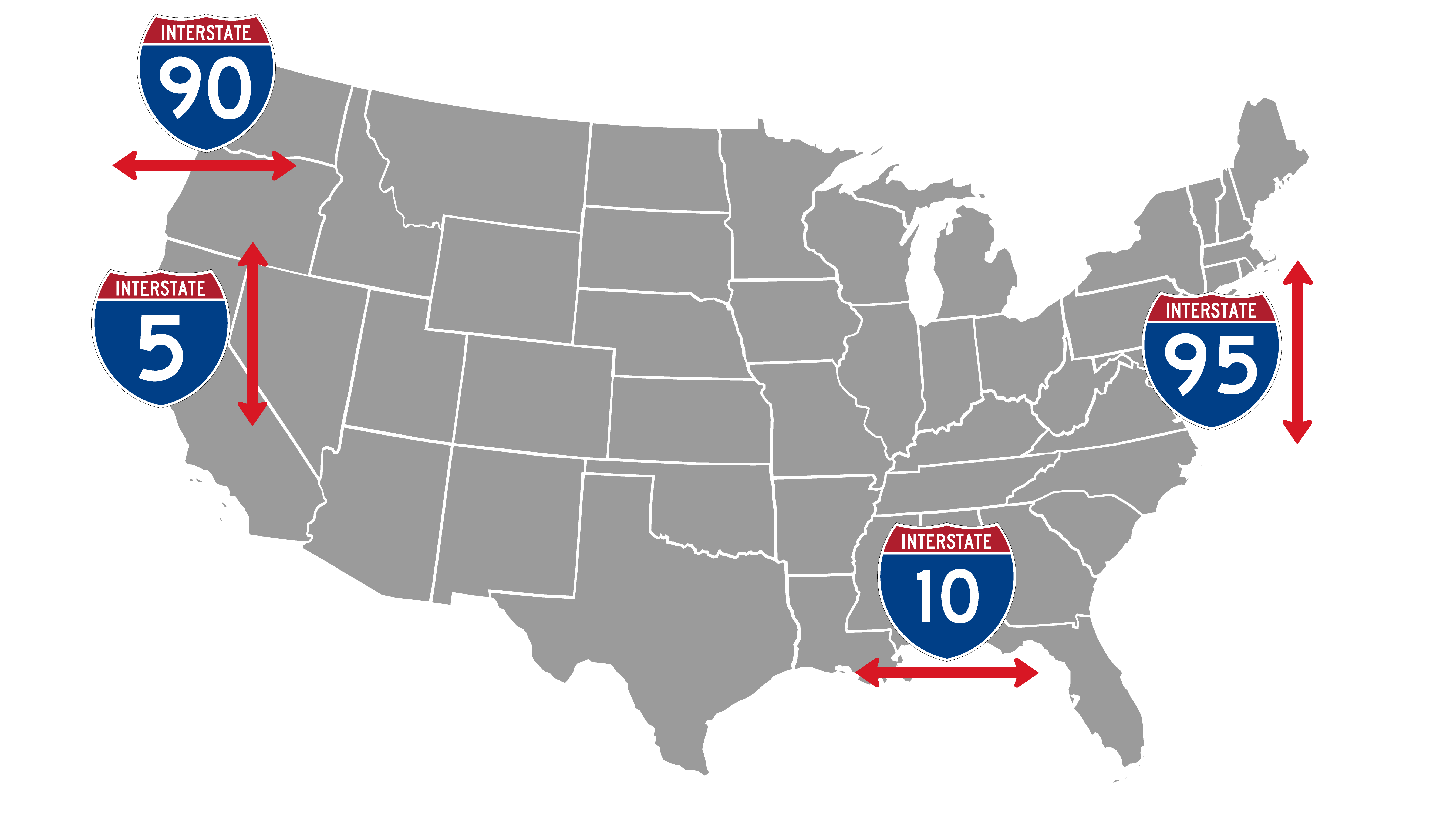 Us Numbered Highways Map Interstate 5 US Interstate Highway System Interstate Numbering 