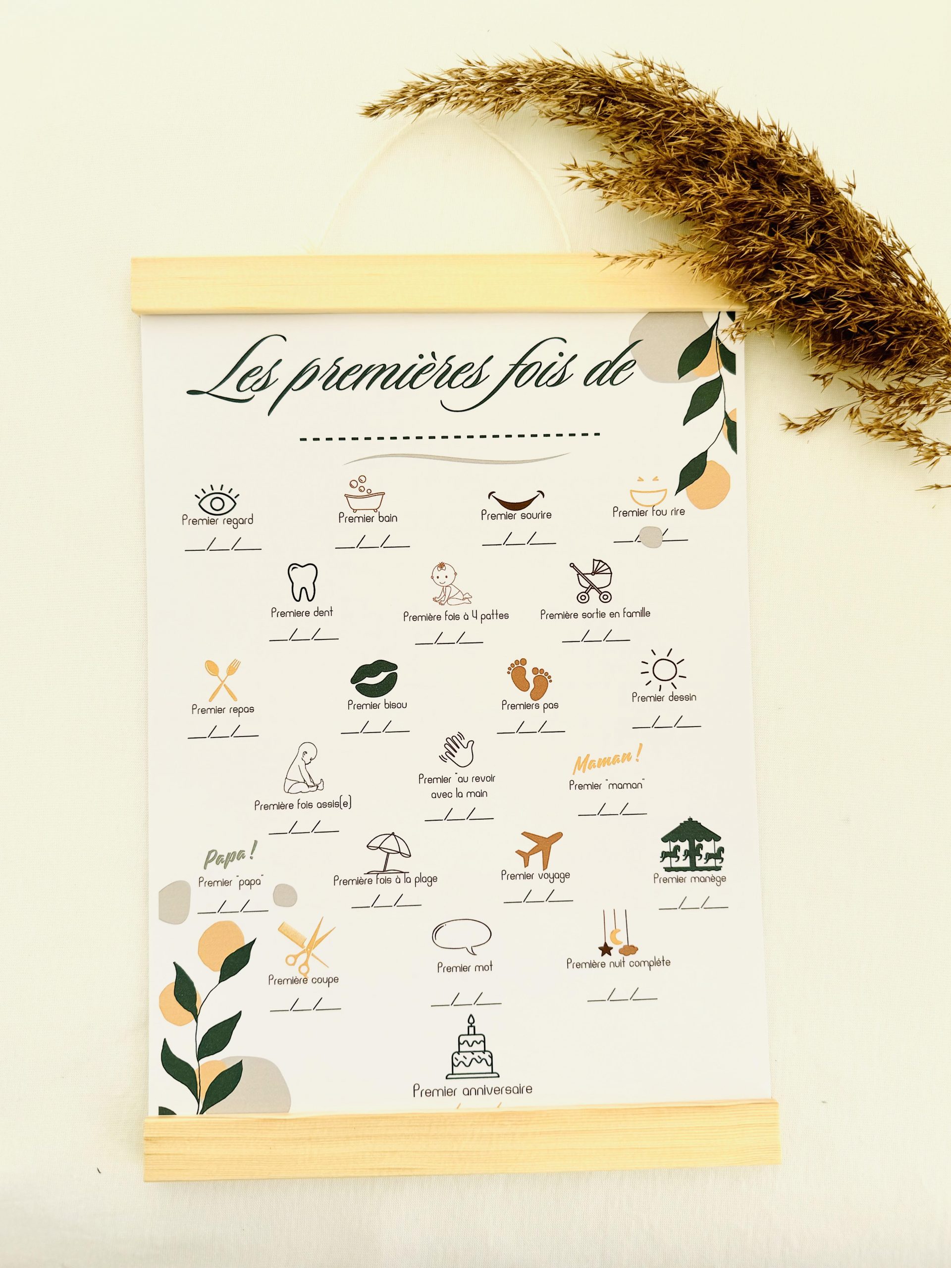 Tableau premières fois bébé à remplir. Un joli souvenir imprimé pour noter chaque moment clé