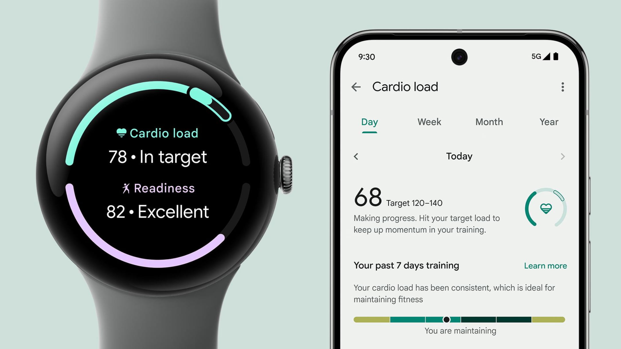 Pixel Watch 4 and Fitbit Charge 6 Cardio Load support comparison