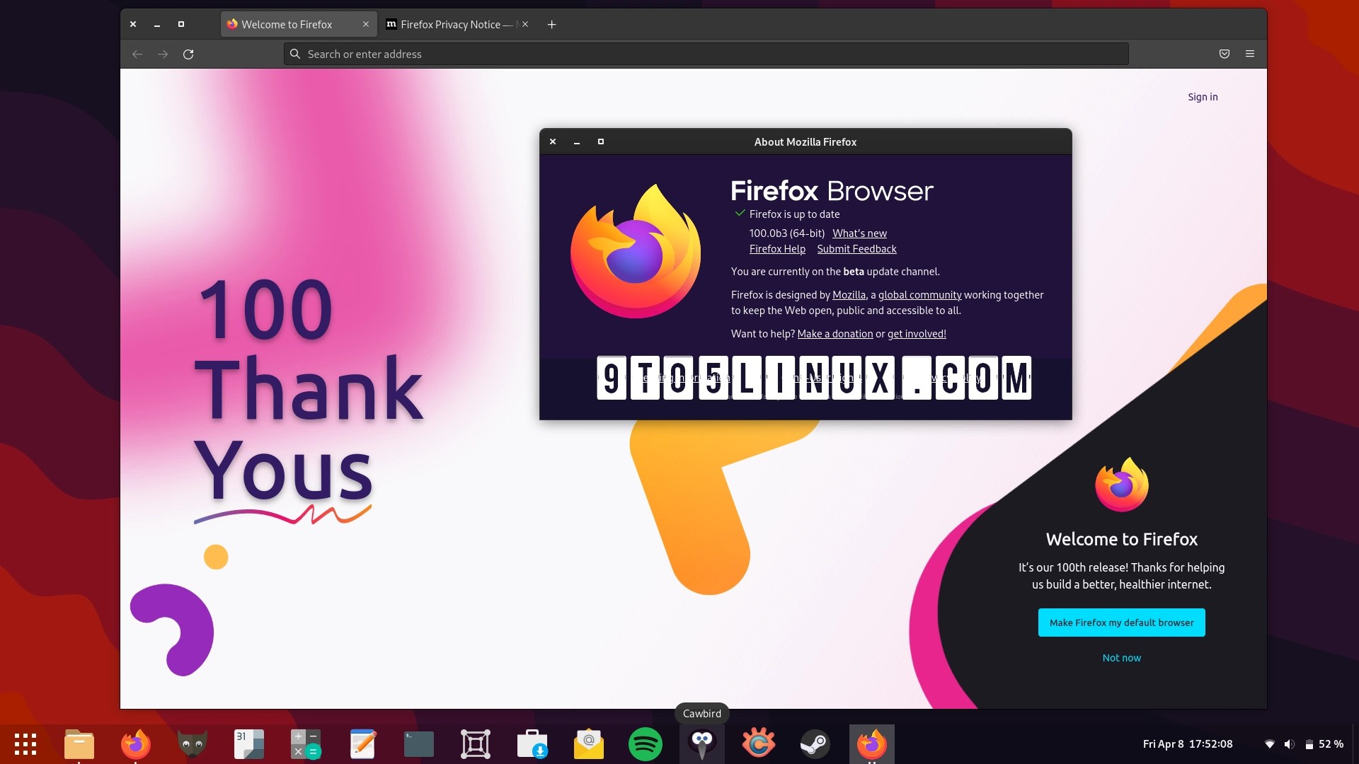 Firefox 100 Enters Beta Testing with GTK Overlay Scrollbars Enabled by