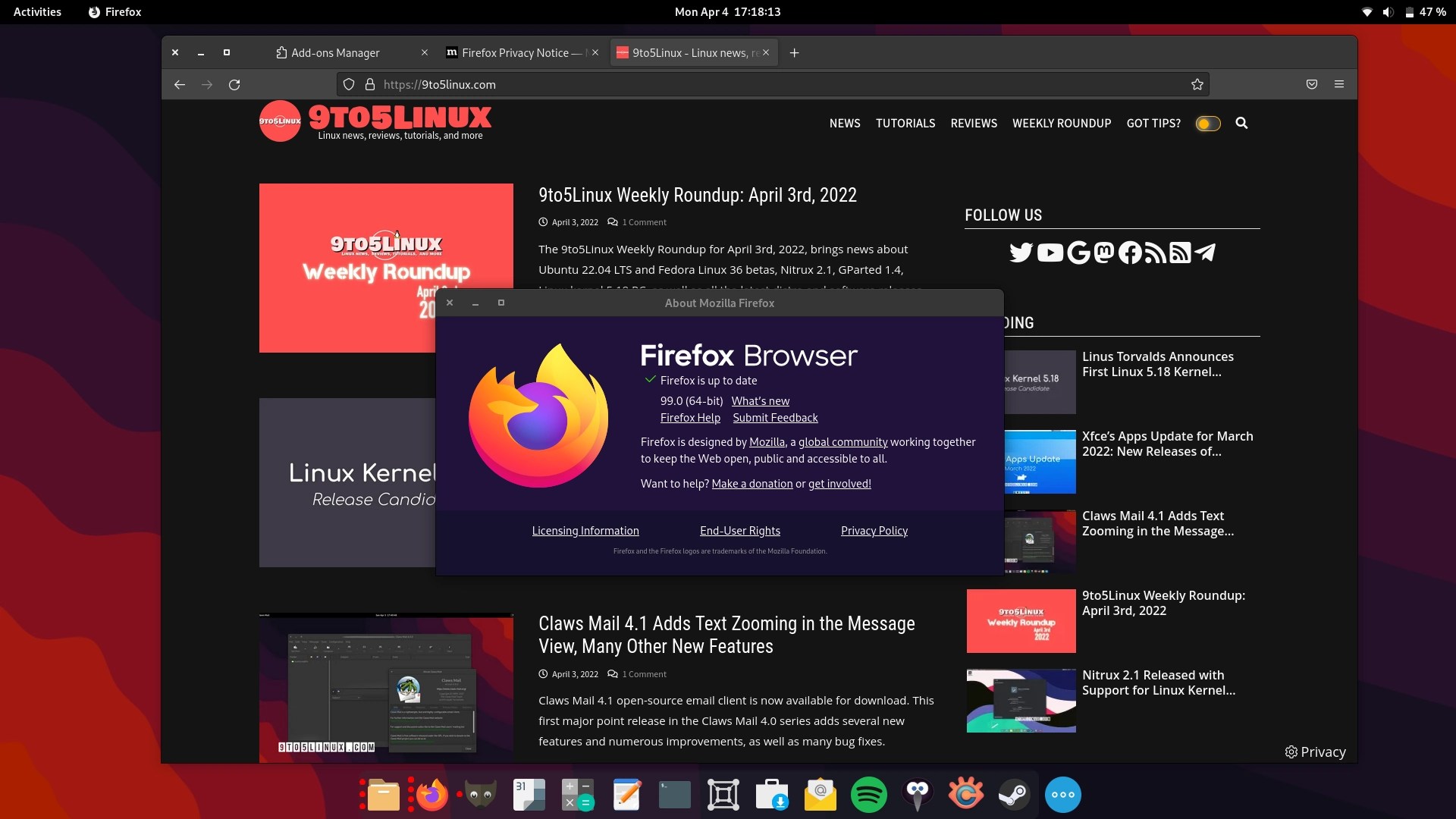Mozilla Firefox 99 Is Now Available for Download with GTK Overlay