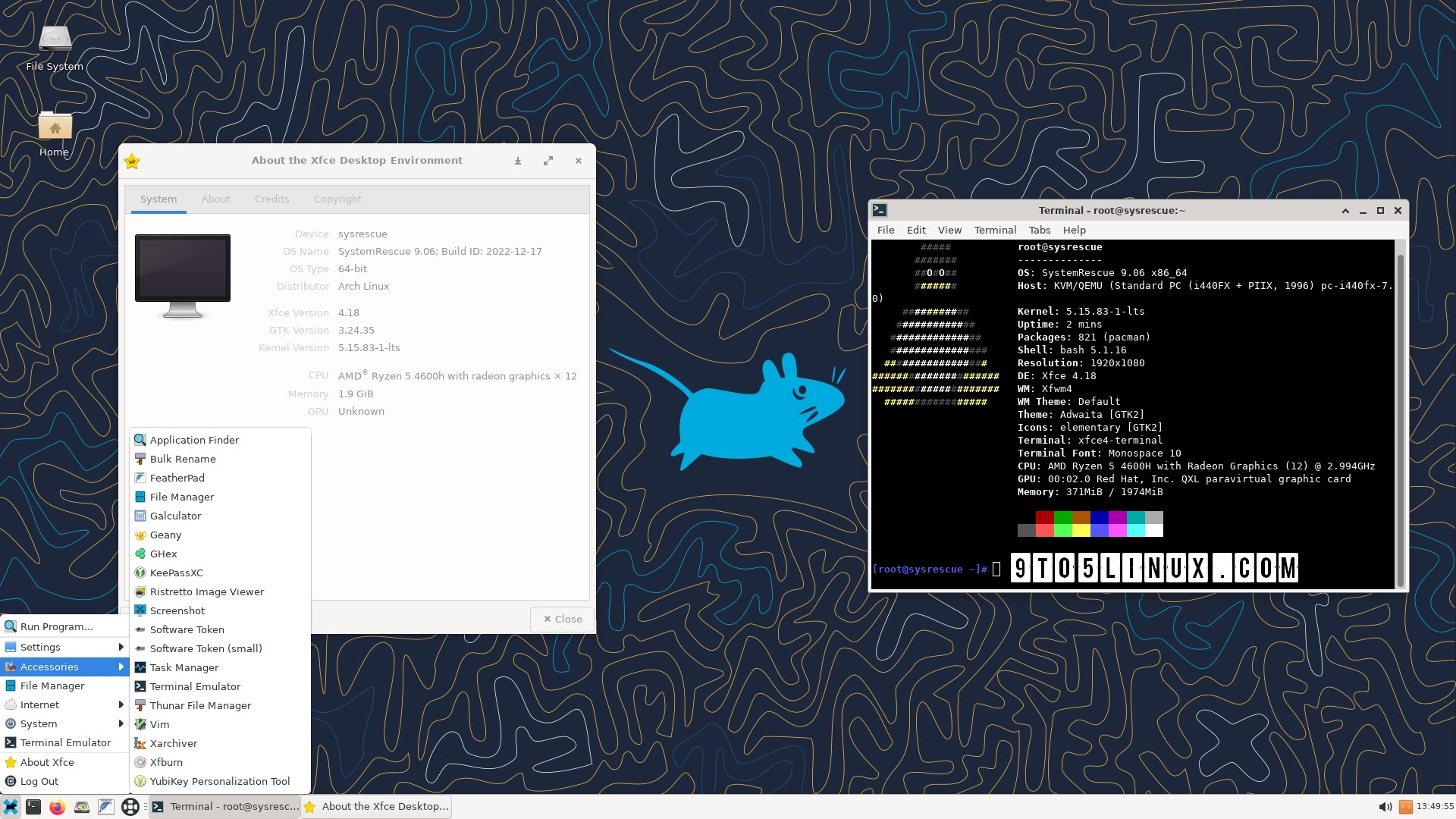 Arch linux-based systemrescue 9.06 toolkit adds xfce 4.18 and new bootable usb creator