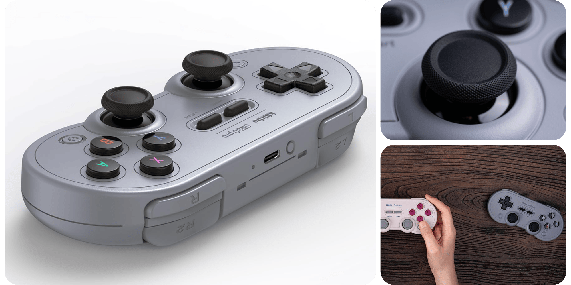 A video game controller with a hand holding a game controller