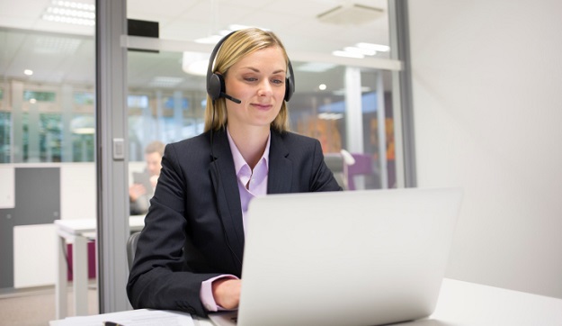 Female business talk call center operator