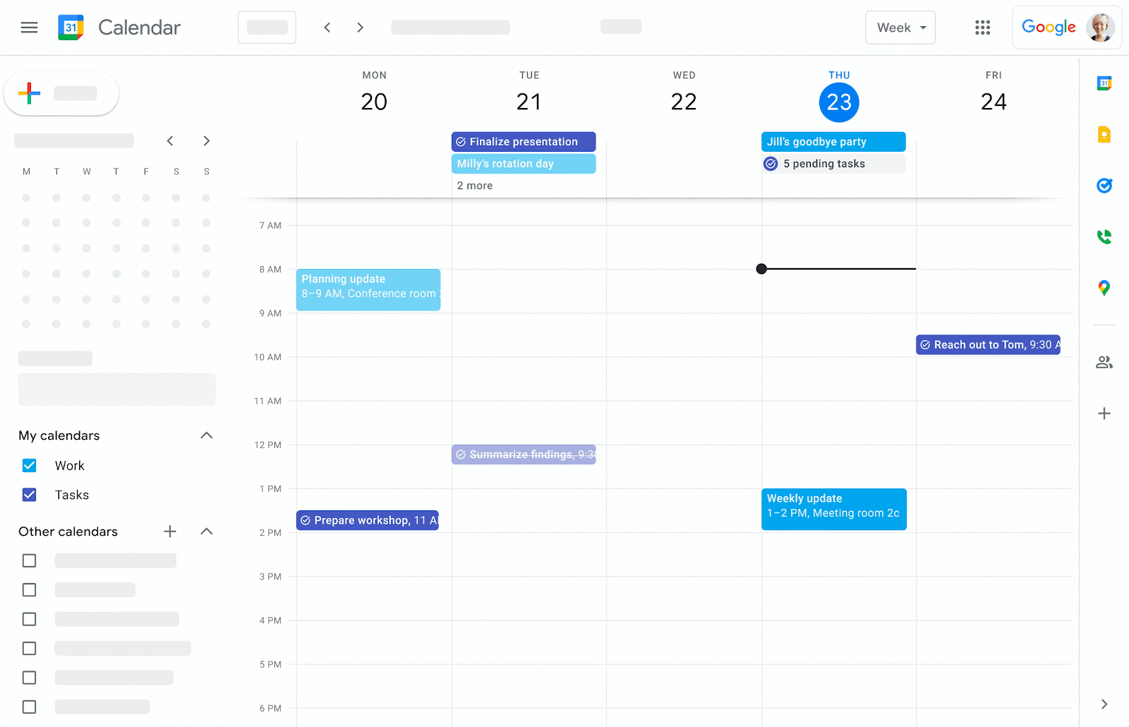 Google Calendar pending tasks