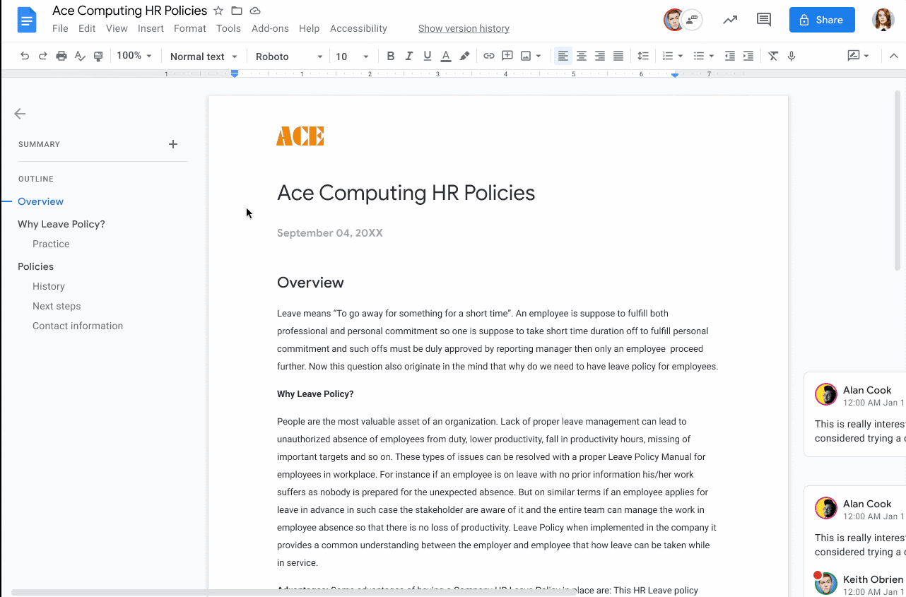 Google Docs AI summaries