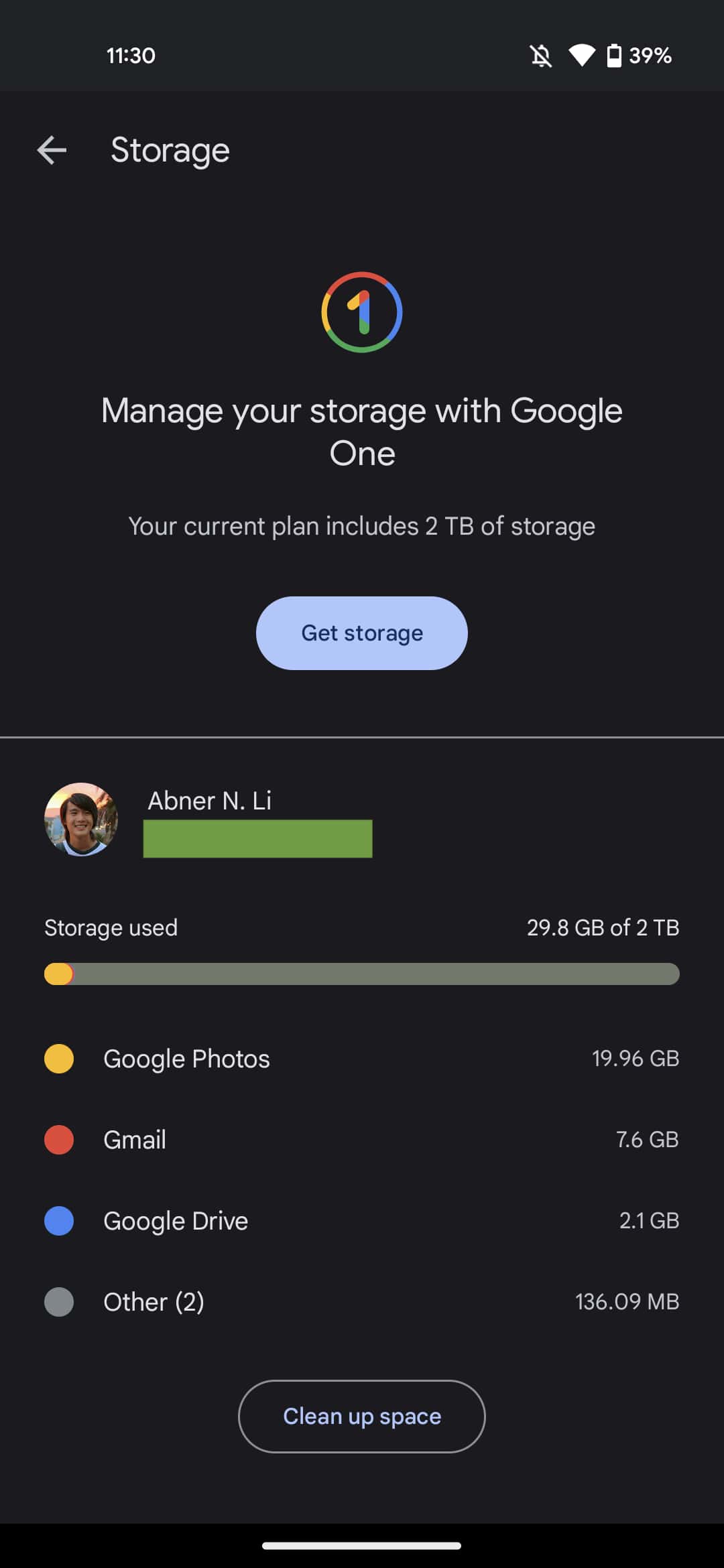 Gmail storage used