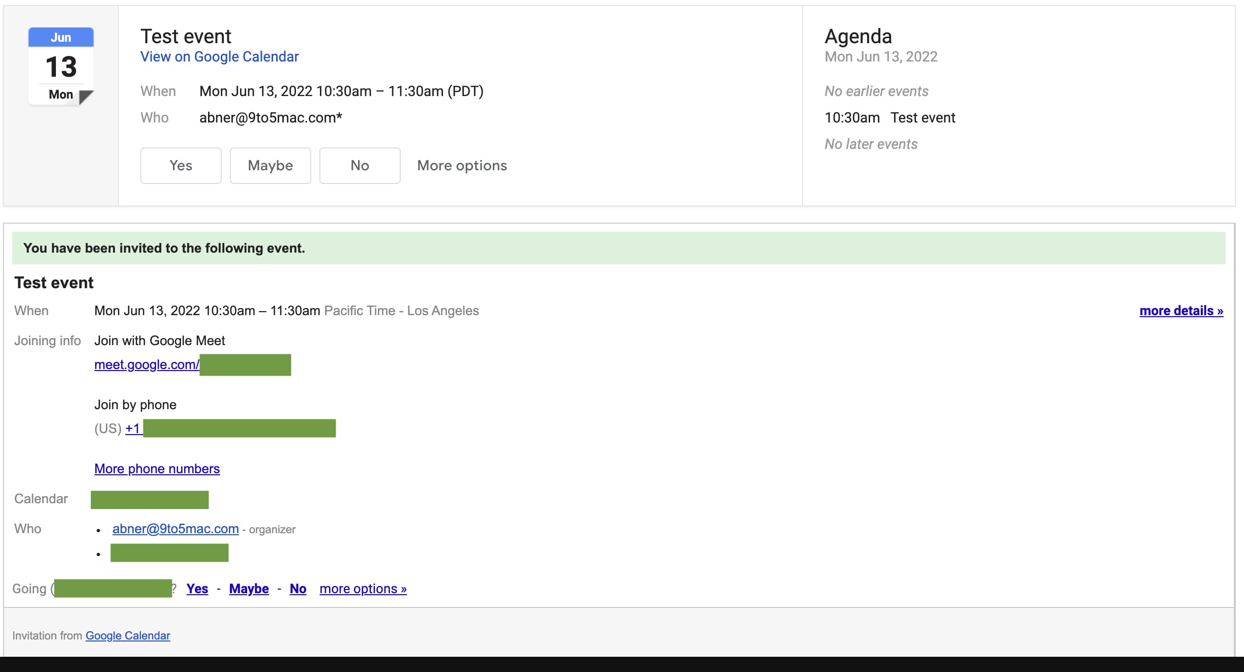 Google Calendar invite redesign