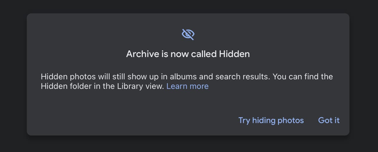 Google Photos Archive Hidden