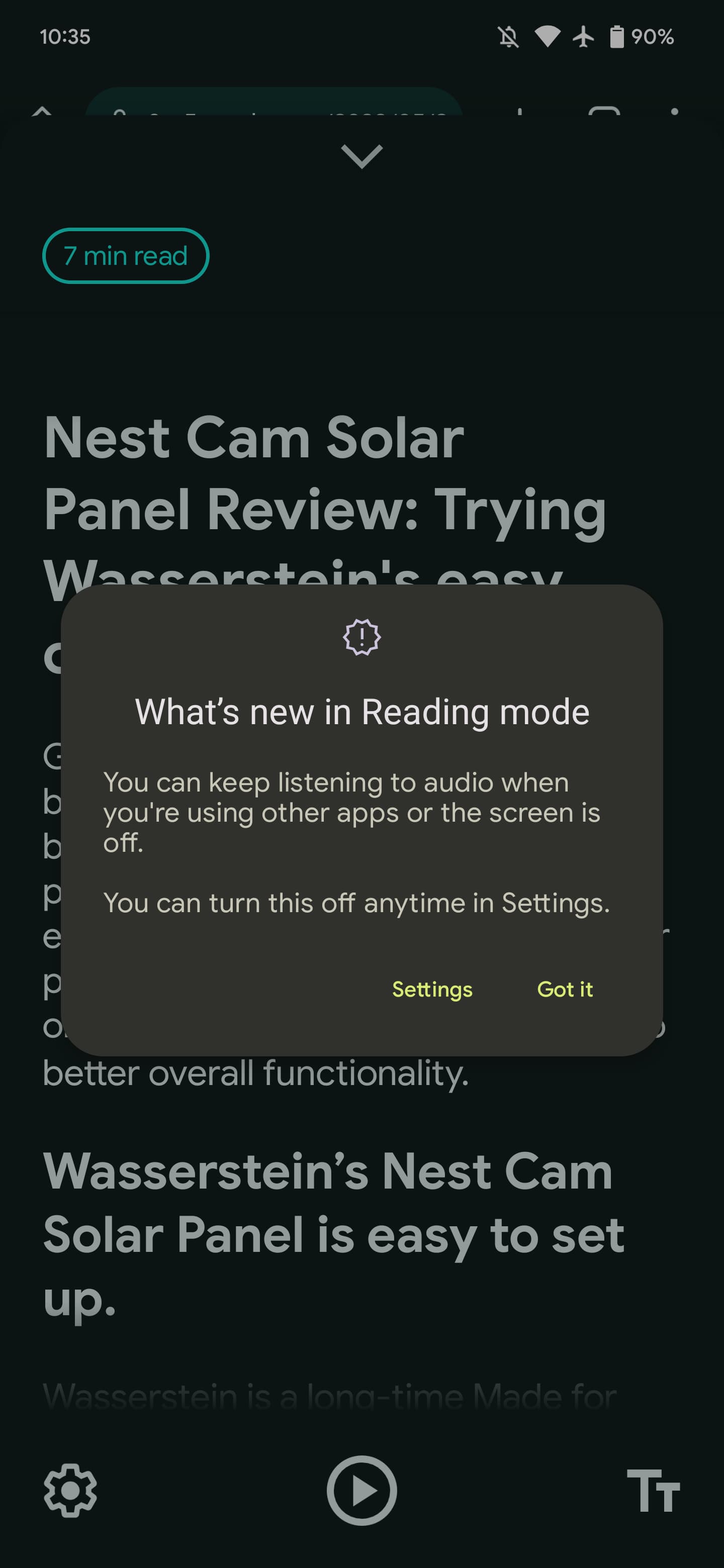 Android Reading mode background