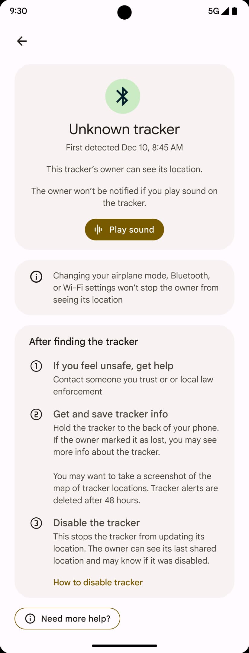 Android Unknown tracker alerts