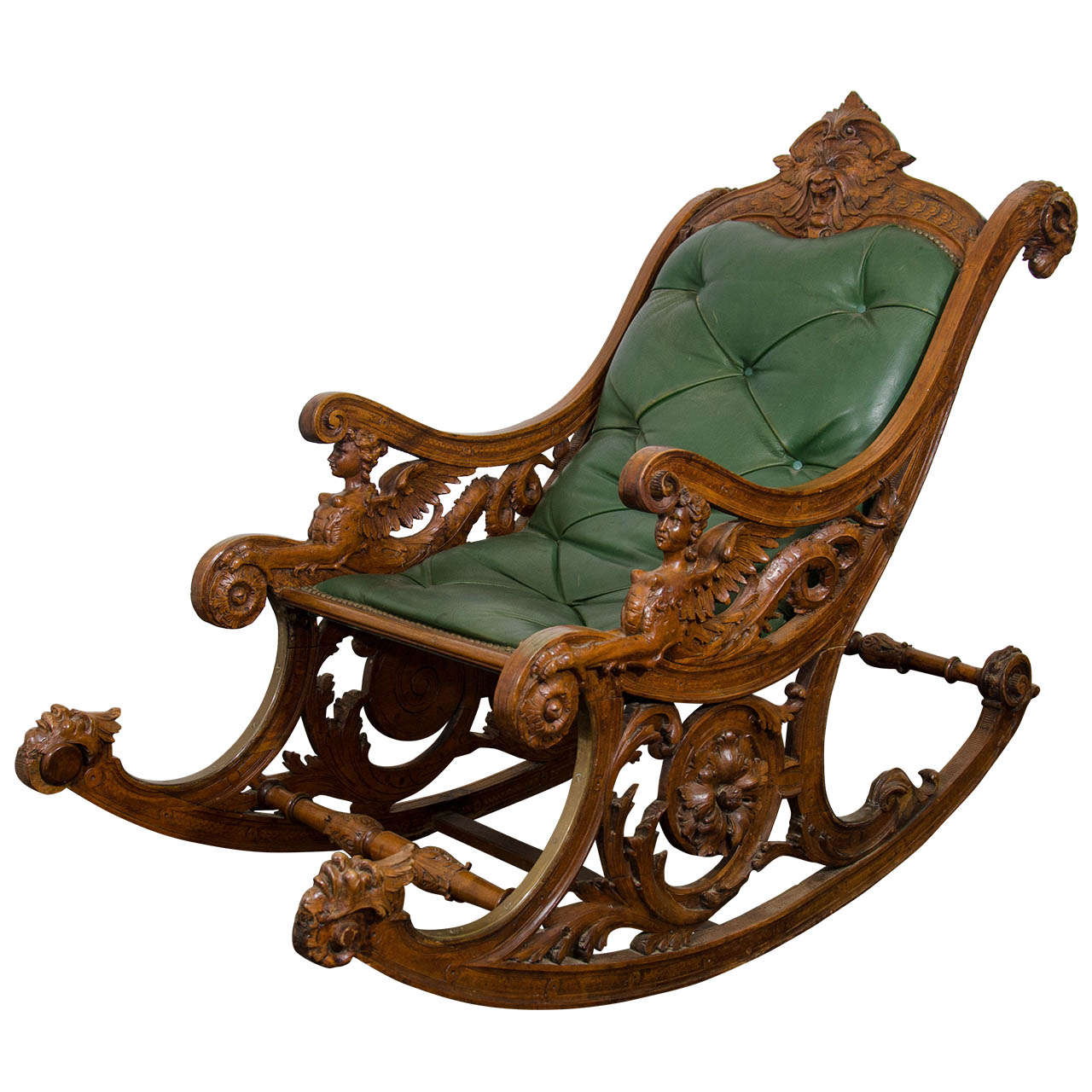 A 19th Century Carved Italian Rocking Chair W Griffins And Rams Heads At 1stdibs