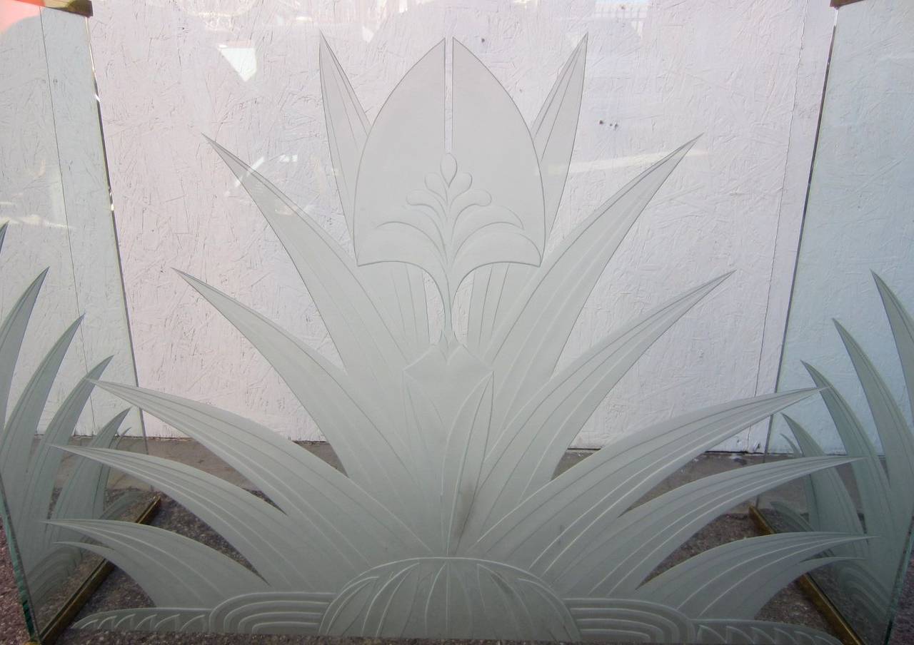 16741 valley blvd, fontana, ca 92335, usa. Hollywood Regency Brass and Etched Glass Fireplace Screen