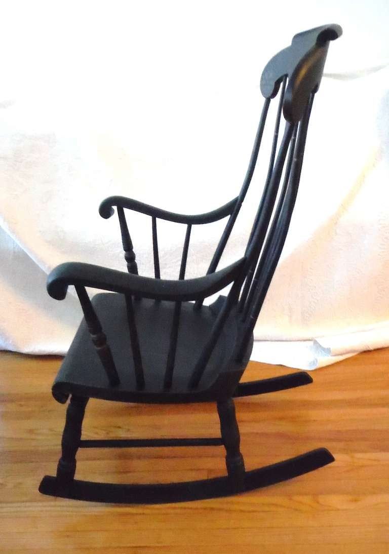 Wood squeaks when rubbed under pressure, such as when someone sits in the chair and begins to rock. 19thc Original Black Painted and Stenciled Fruit Boston