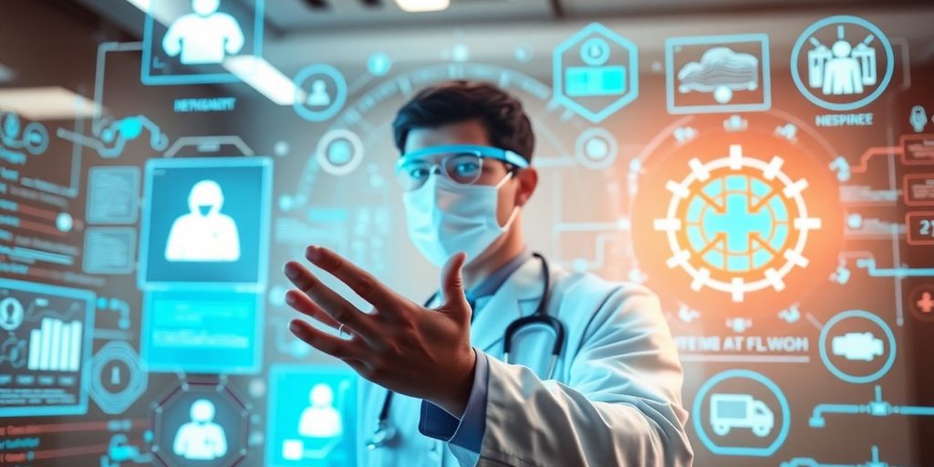Healthcare professional using AI technology in a medical setting.