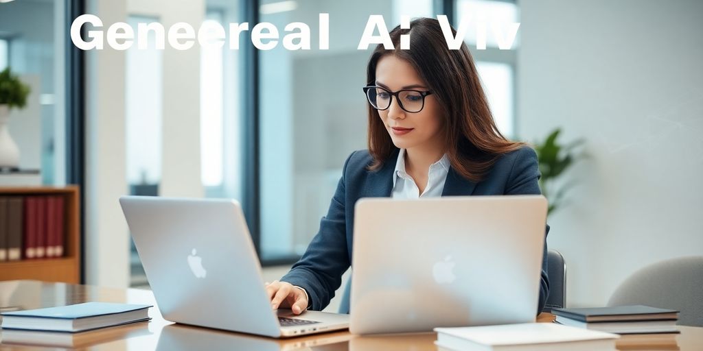 Lawyer working with AI technology in a modern office.