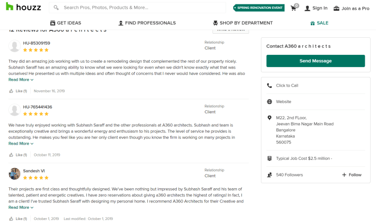 Houzz Reviews of A360 Architect