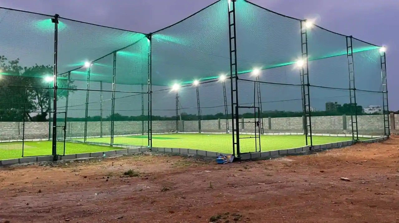 Indoor cricket court with cricket practice net