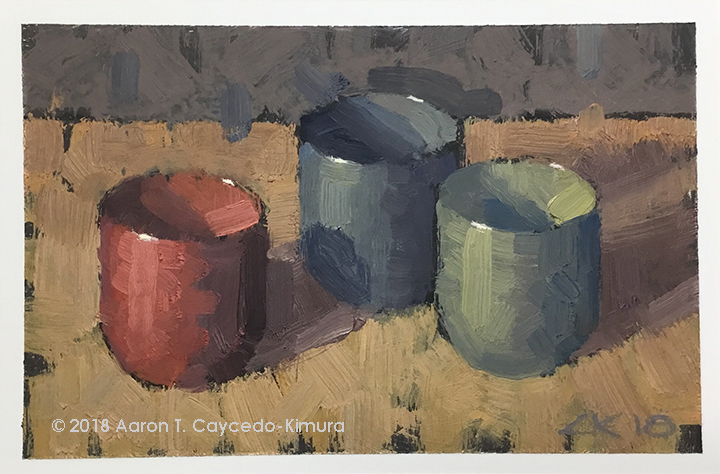 Three Ochoko. Oil on Paper. 4" x 6". SOLD