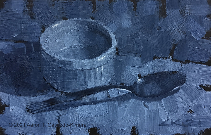 Ramekin & Spoon. Oil on Sanded Paper. 4" x 6". SOLD