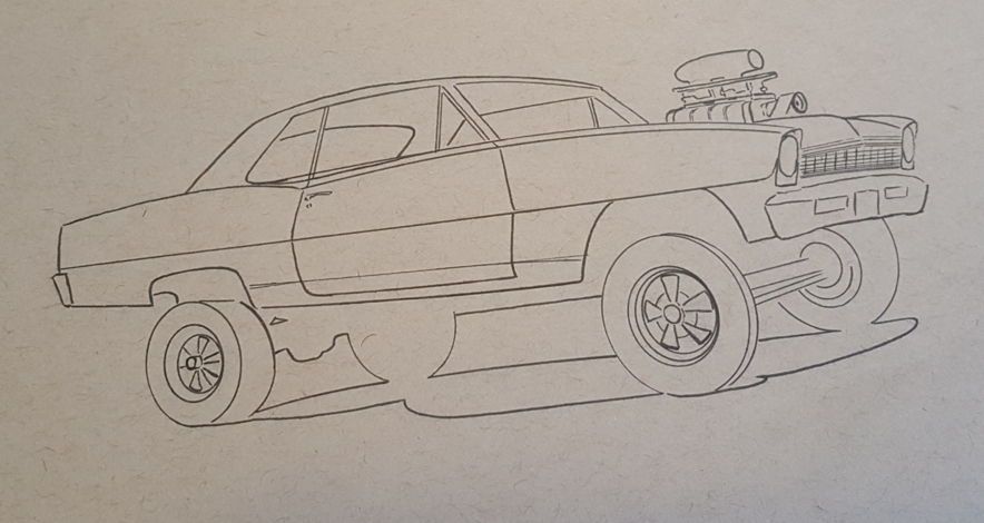 1966 Chevy Nova Drawing - Aaron Thomas Art Gasser Hot Rod Artwork