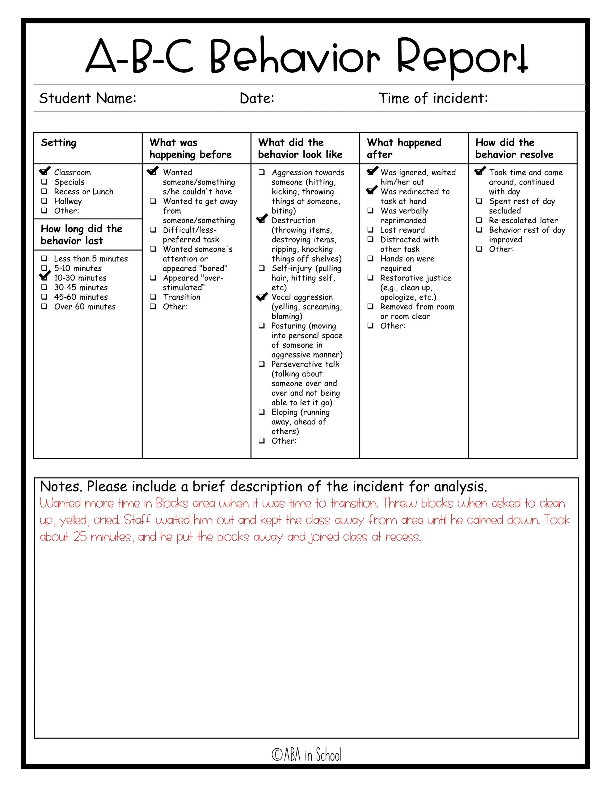 ABC data collection form