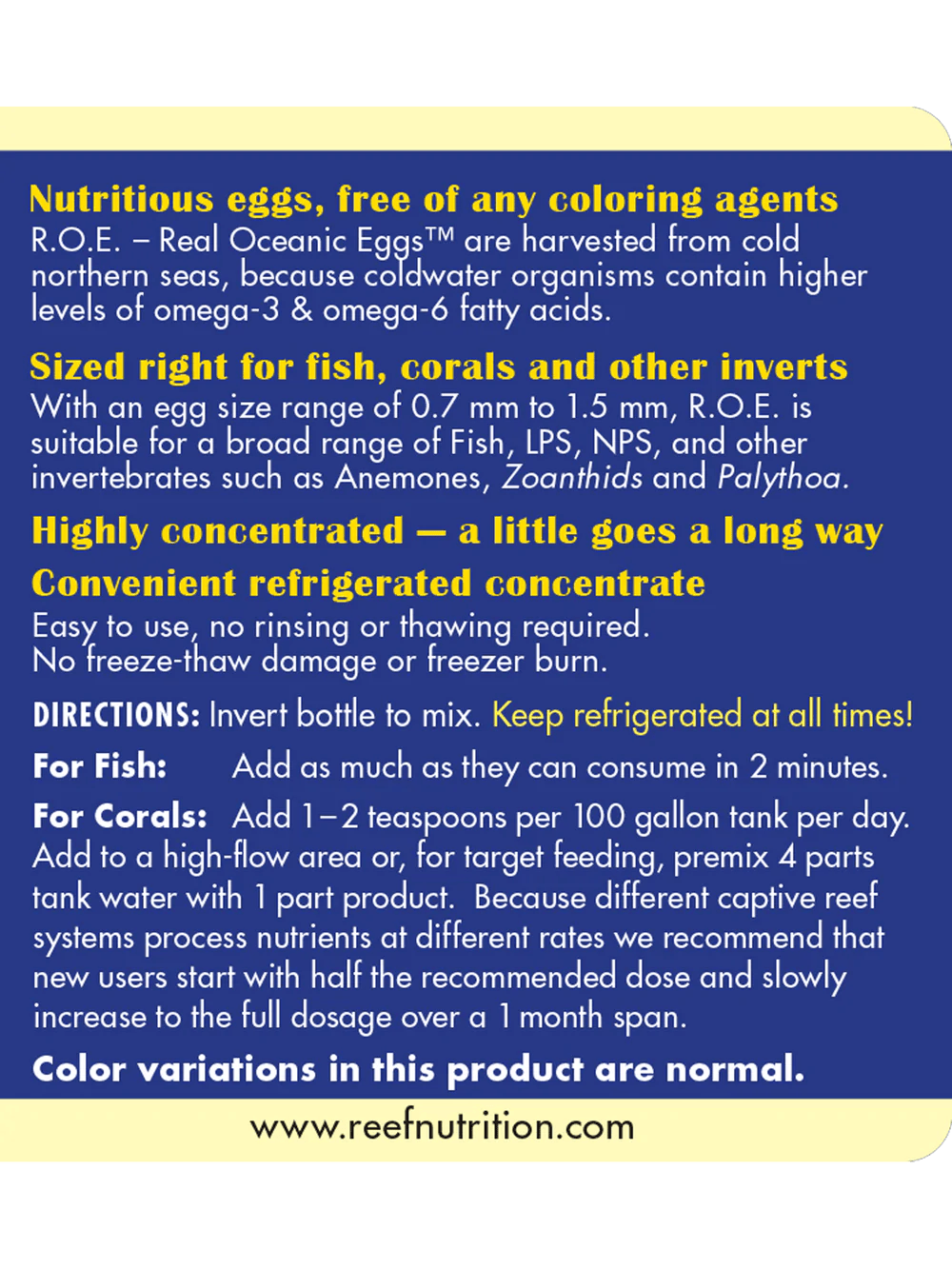 Reef Nutrition R.O.E. Real Oceanic Eggs – 6oz – Abc Aqua + inc.