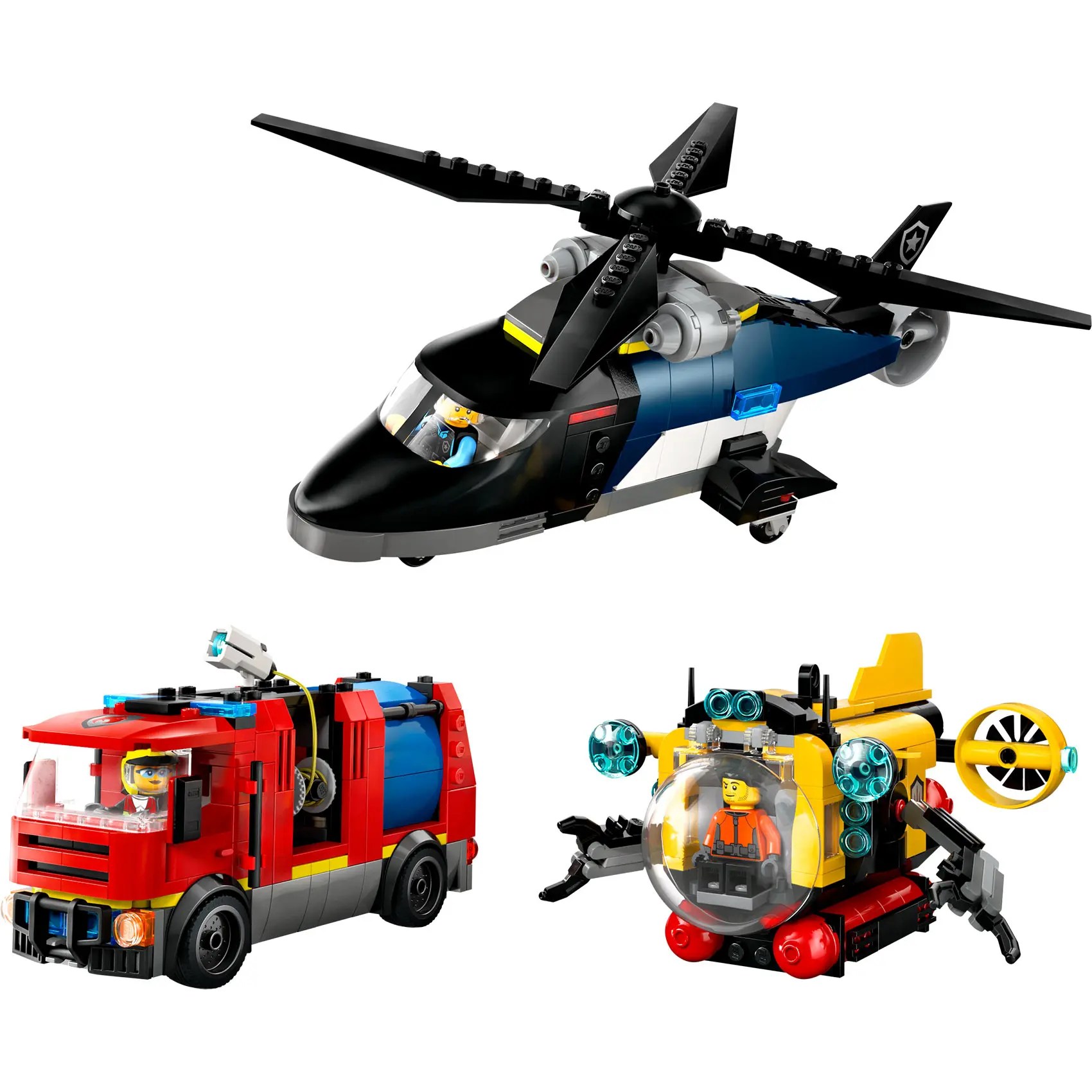 Alternative view of LEGO® City 60462 Remiks helikoptera, vatrogasnog vozila i podmornice